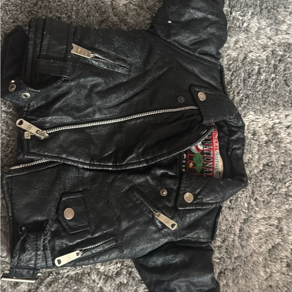 Jordache Black Biker Jacket with Asymmetrical Zipper and Quilted Panels